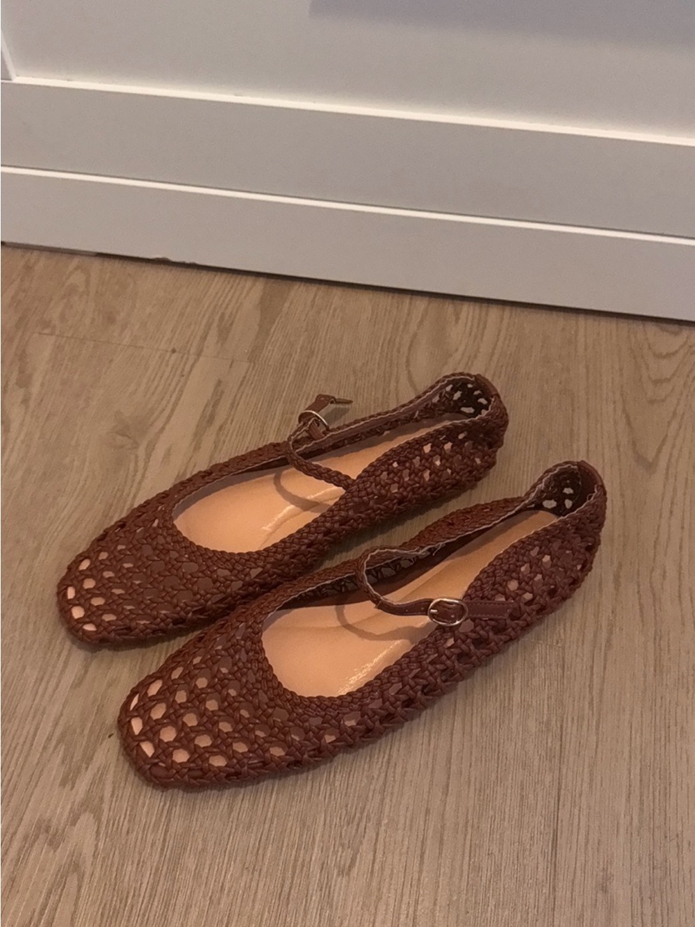 Brown Woven Mary Jane Flats - Women's Casual Ballet Shoes - Picture 2 of 4